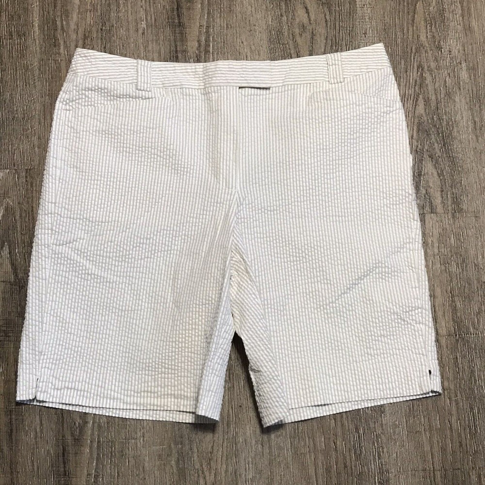 Lizgolf Audra Shorts ~ Sz 14 ~ Beige & White ~ High Rise ~ 8.5" Inseam